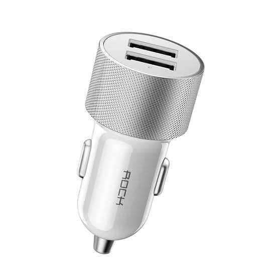 Rock ® Dual USB Car Charger For Fast Charging Metal 2 Port Travel Adapter