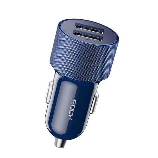 Rock ® Dual USB Car Charger For Fast Charging Metal 2 Port Travel Adapter