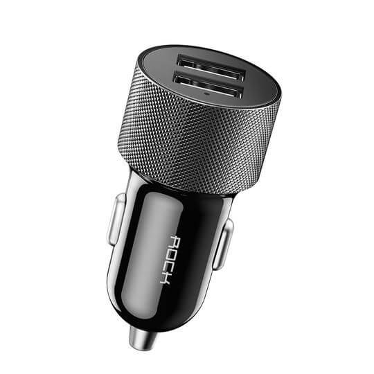 Rock ® Dual USB Car Charger For Fast Charging Metal 2 Port Travel Adapter