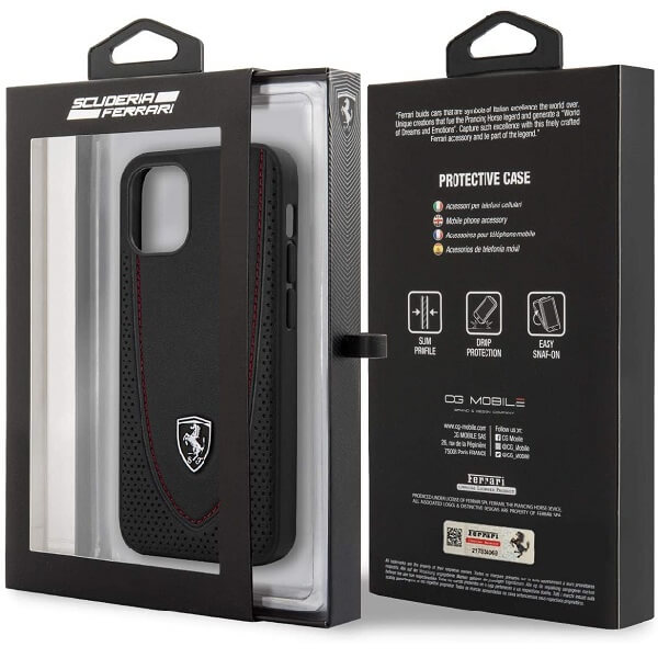 Ferrari Ventilated Leather Cover With Centre Curved Design For iPhone 13